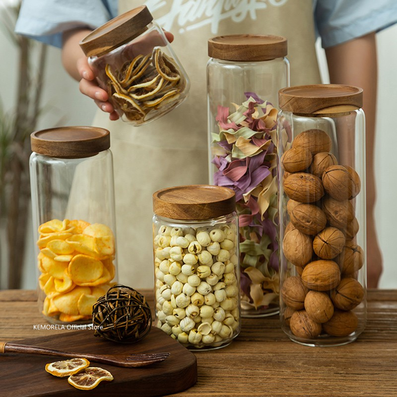 Wood Lid Glass Airtight Canist - Kitchen Appliances Manufacturers ulasan dan harga